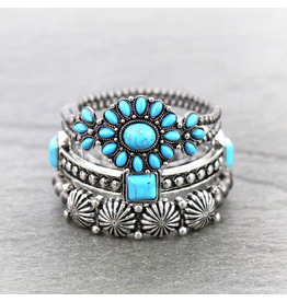 BRACELET STACK NAVAJO PEARL CONCHO, SQUARE TURQUOISE