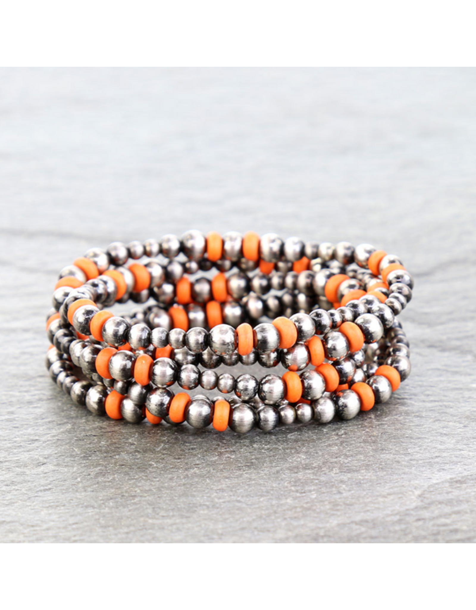 BRACELET STACK NAVAJO PEARL AND ORANGE BEADS