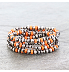 BRACELET STACK NAVAJO PEARL AND ORANGE BEADS