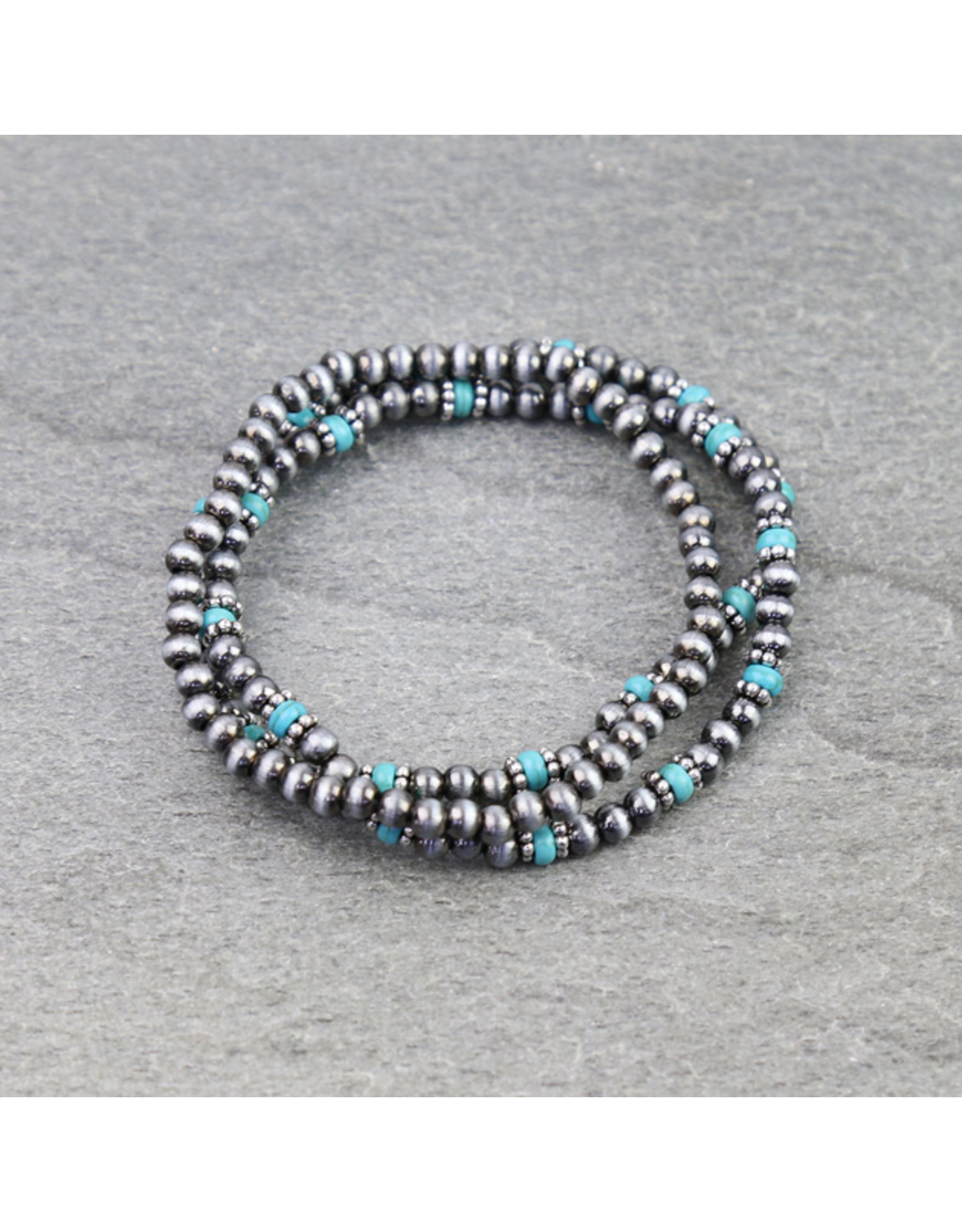 BRACELET NAVAJO PEARL STACK OF 3 WITH TURQUOISE BEADS