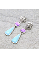 EARRING DANGLE CONCHO WITH PURPLE AND BLUE STONE