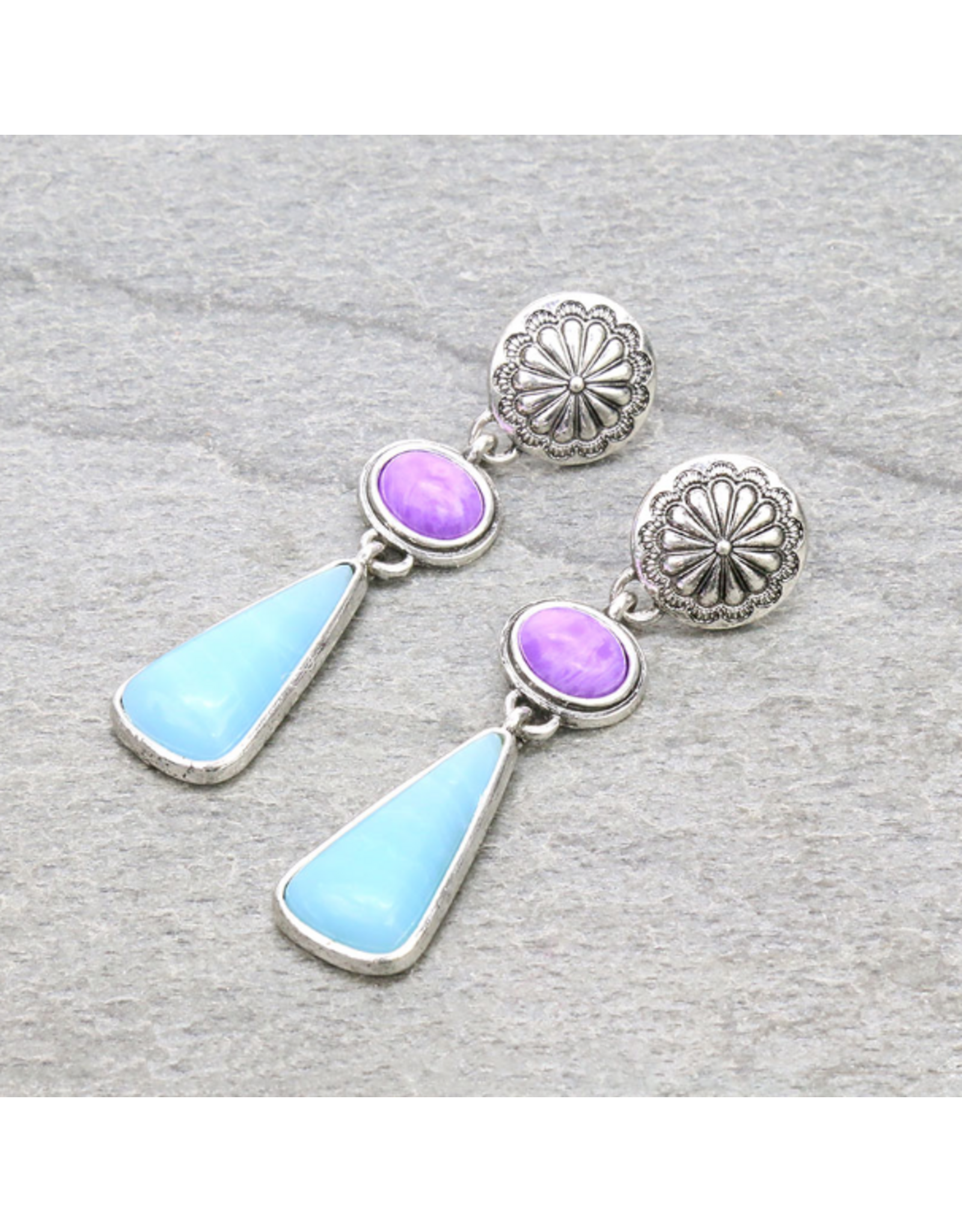 EARRING DANGLE CONCHO WITH PURPLE AND BLUE STONE