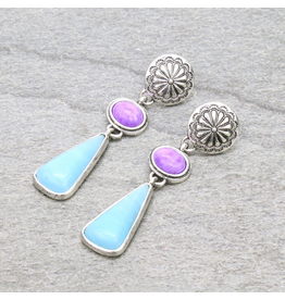 EARRING DANGLE CONCHO WITH PURPLE AND BLUE STONE
