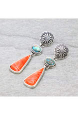EARRING DANGLE CONCHO WITH ORANGE AND TURQUOISE STONE