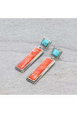 EARRING DANGLE  ORANGE AND TURQUOISE RECTANGLE STONE