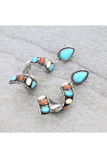 EARRING DANGLE TWIST TURQOISE BROWN AND WHITE