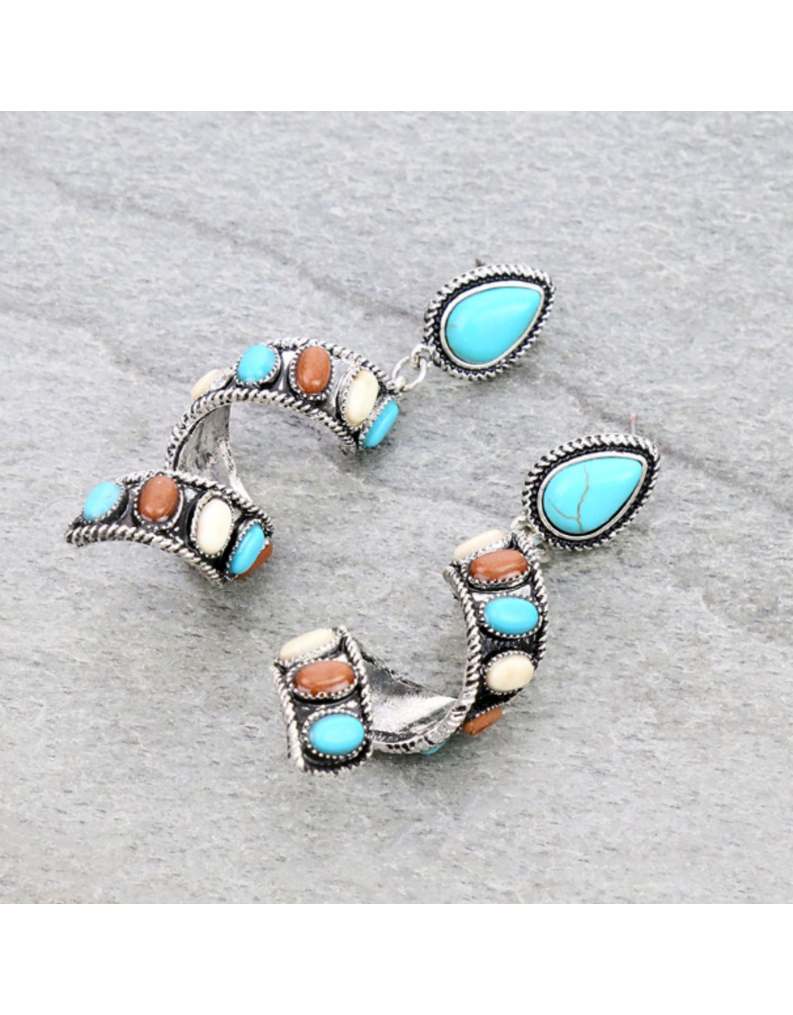 EARRING DANGLE TWIST TURQOISE BROWN AND WHITE