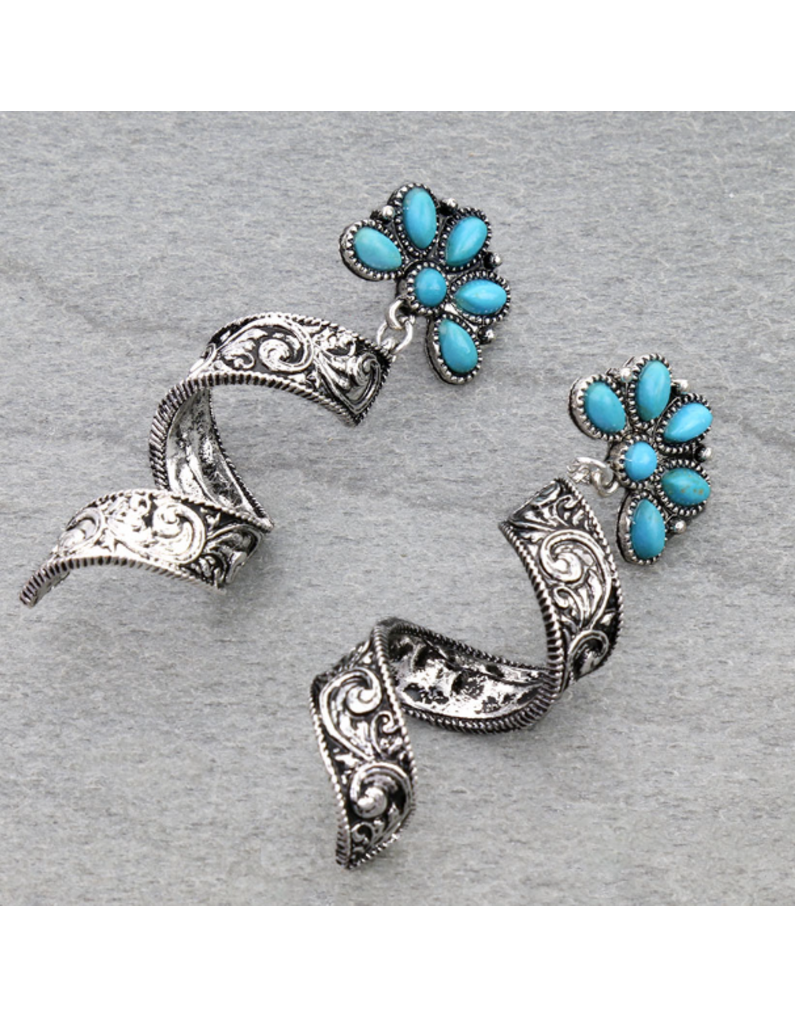 EARRING DANGLE TURQUOISE FLOWER STUD SPIRAL
