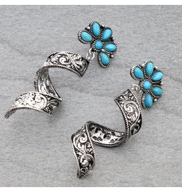 EARRING DANGLE TURQUOISE FLOWER STUD SPIRAL