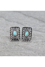 EARRING STUD SQUARE CONCHO WESTERN WITH TURQ STONES