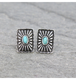 EARRING STUD SQUARE CONCHO WESTERN WITH TURQ STONES