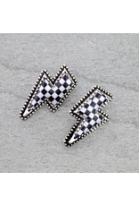 EARRING STUDS LIGHTNING BOLT CHECKERED PRINT
