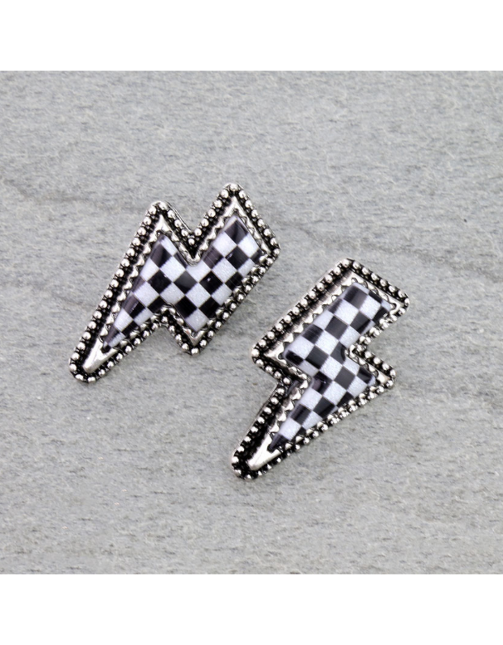 EARRING STUDS LIGHTNING BOLT CHECKERED PRINT