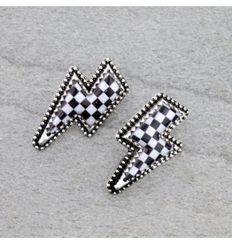 EARRING STUDS LIGHTNING BOLT CHECKERED PRINT