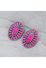 EARRING STUD OVAL CLUSTER HOT PINK