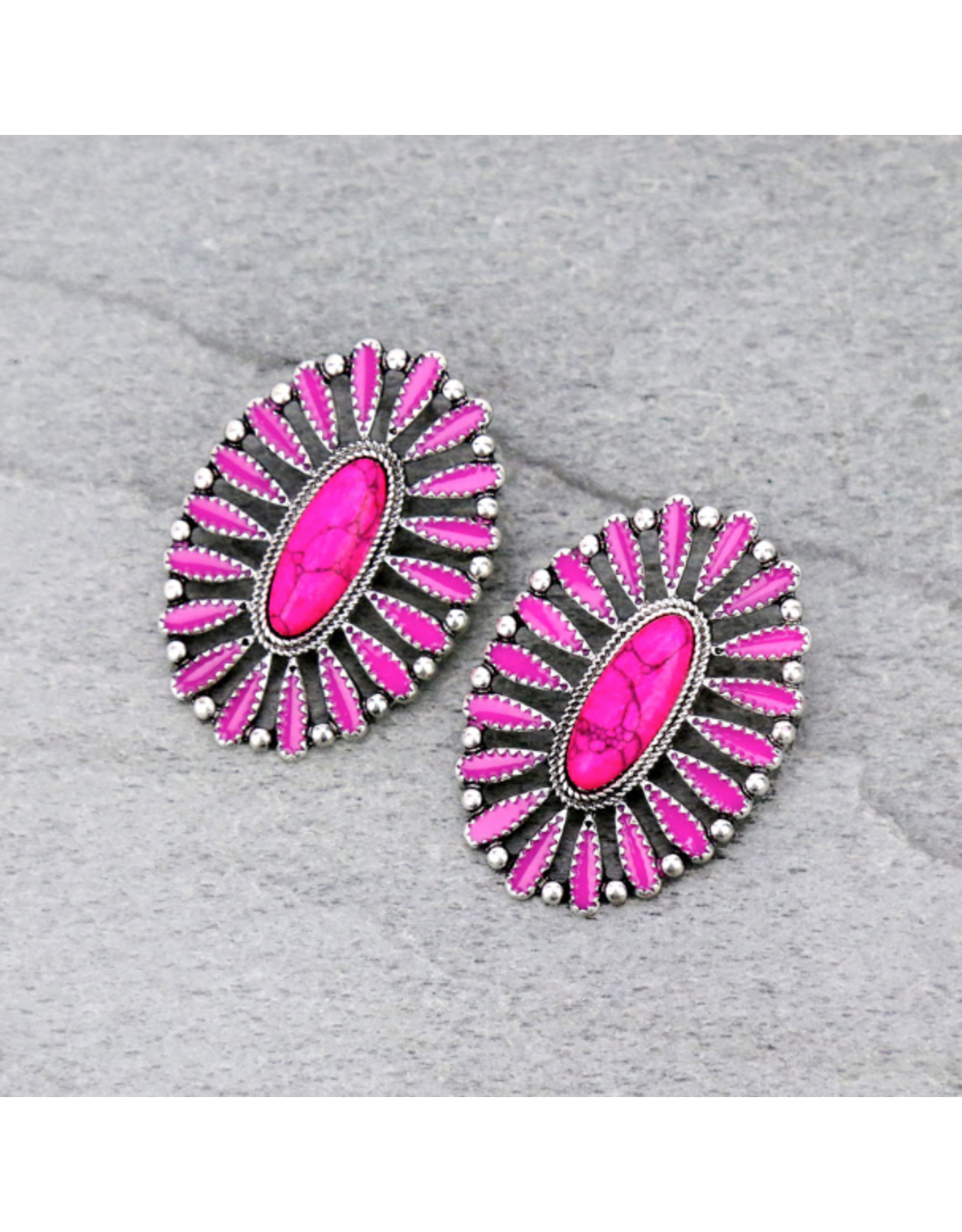 EARRING STUD OVAL CLUSTER HOT PINK