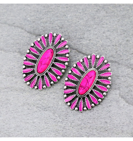 EARRING STUD OVAL CLUSTER HOT PINK