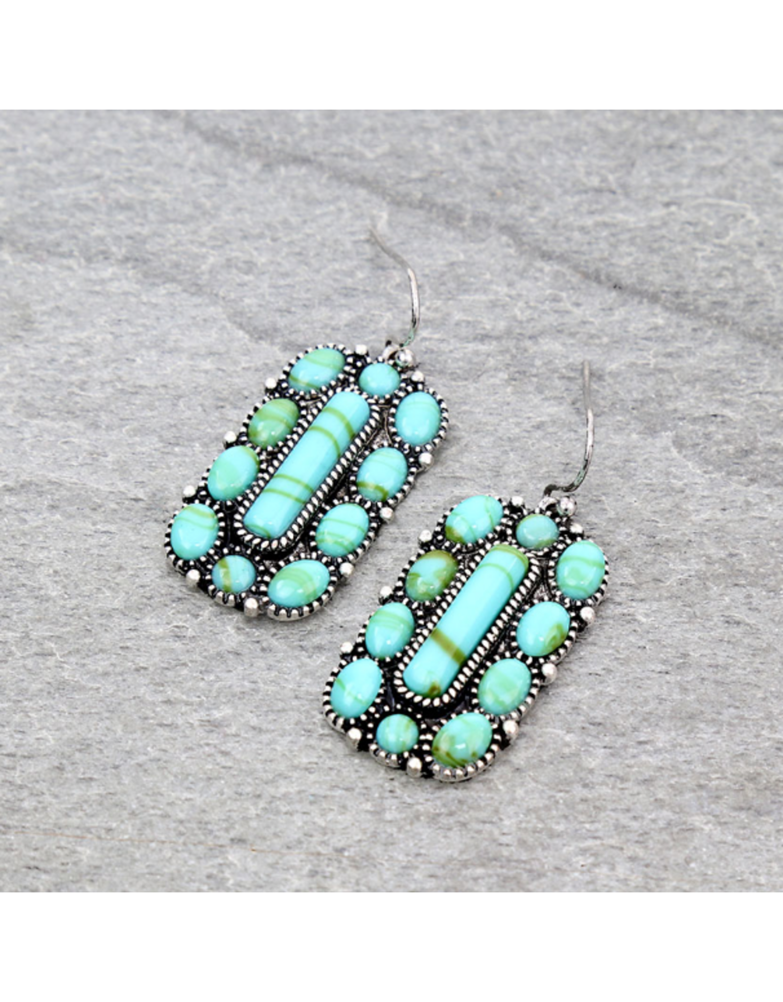 EARRING DANGLE TURQUOISE RECTANGLE WITH CIRCLE TURQUOISE EDGE