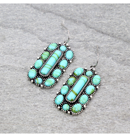 EARRING DANGLE TURQUOISE RECTANGLE WITH CIRCLE TURQUOISE EDGE