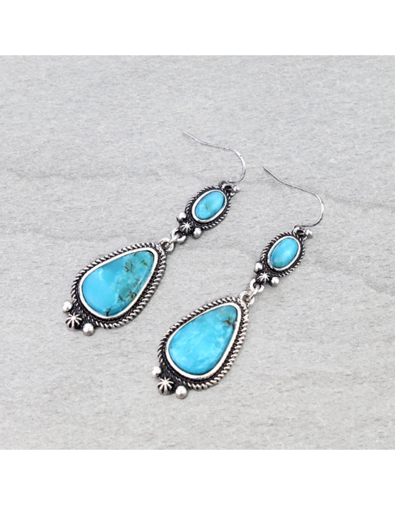 EARRING DANGLE TEARDROP TURQUOISE STONES OVAL TURQ