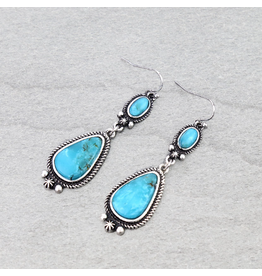 EARRING DANGLE TEARDROP TURQUOISE STONES OVAL TURQ