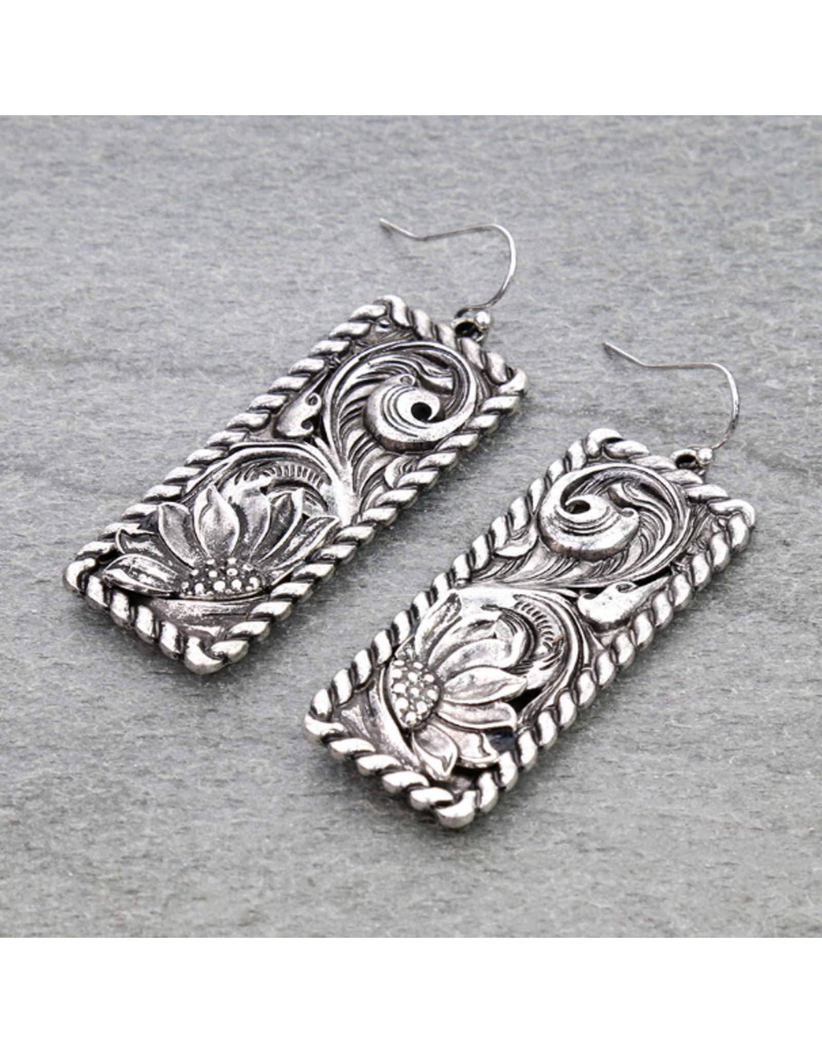 EARRINGS DANGLE RECTANGLE SUNFLOWER ROPE TXR