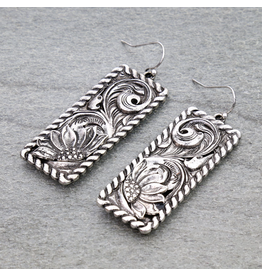 EARRINGS DANGLE RECTANGLE SUNFLOWER ROPE TXR