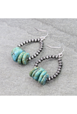 EARRING NAVAJO PEARL HOOP TURQUOISE FLAT STONE MIDDLE