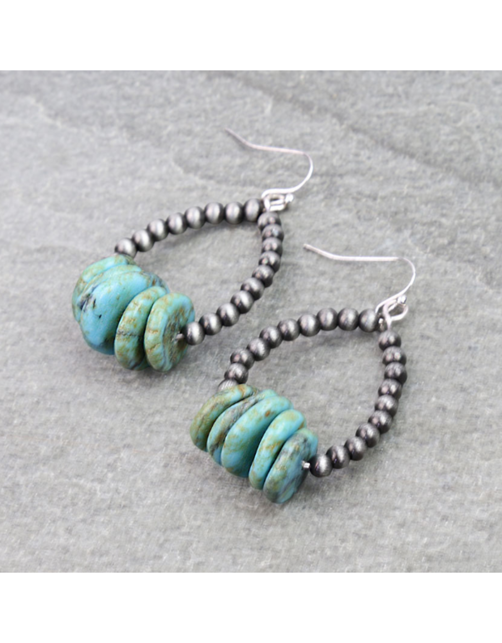 EARRING NAVAJO PEARL HOOP TURQUOISE FLAT STONE MIDDLE