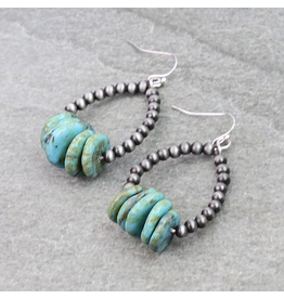 EARRING NAVAJO PEARL HOOP TURQUOISE FLAT STONE MIDDLE