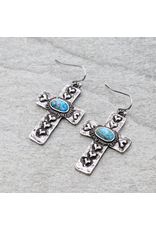 EARRINGS DANGLE CROSS HEARTS WITH TURQ MIDDLE STONES