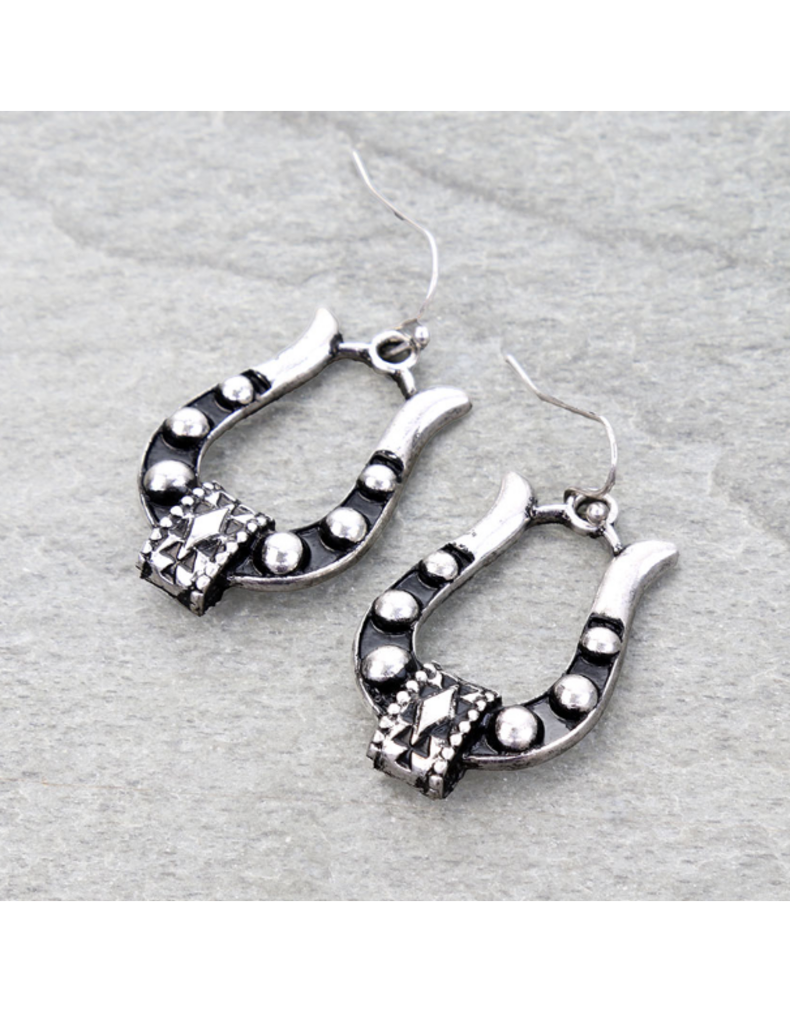 EARRING DANGLE HORSESHOE AZTEC METAL