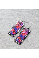 EARRING DANGLE RECTANGLE STONE PURPLE PINK BLUE