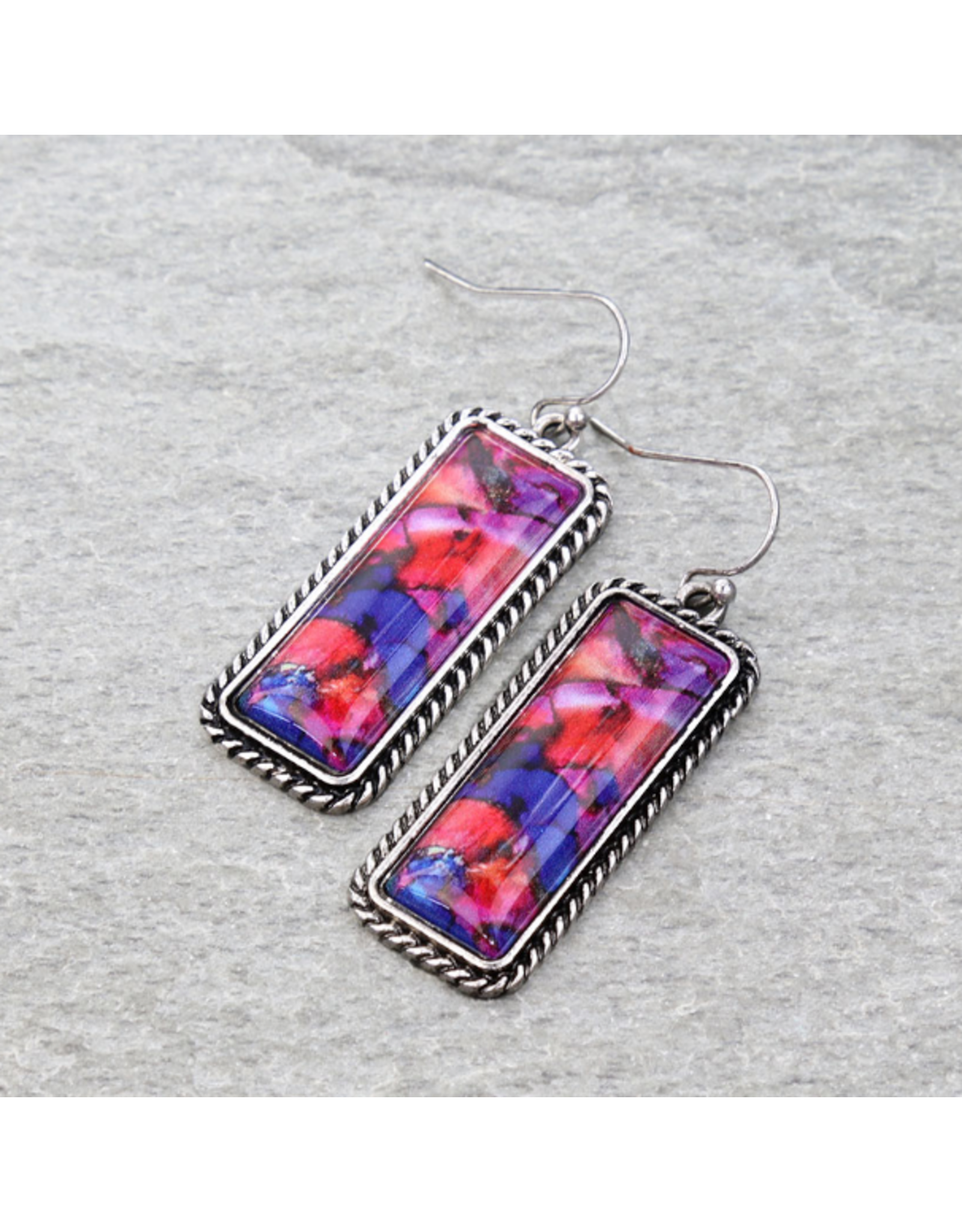 EARRING DANGLE RECTANGLE STONE PURPLE PINK BLUE