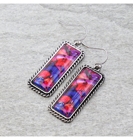 EARRING DANGLE RECTANGLE STONE PURPLE PINK BLUE
