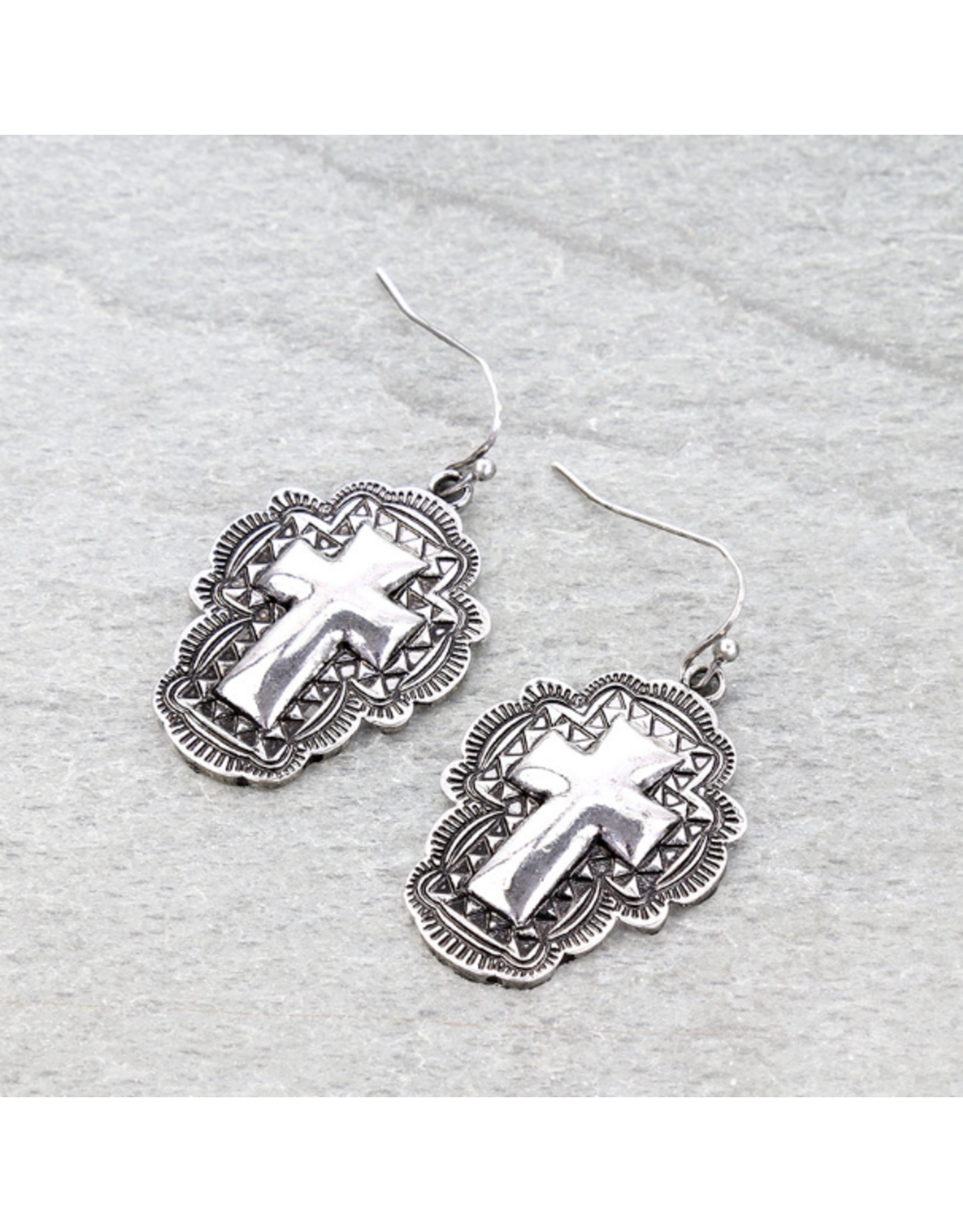 EARRING DANGLE SILVER CONCHO CROSS