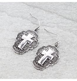 EARRING DANGLE SILVER CONCHO CROSS