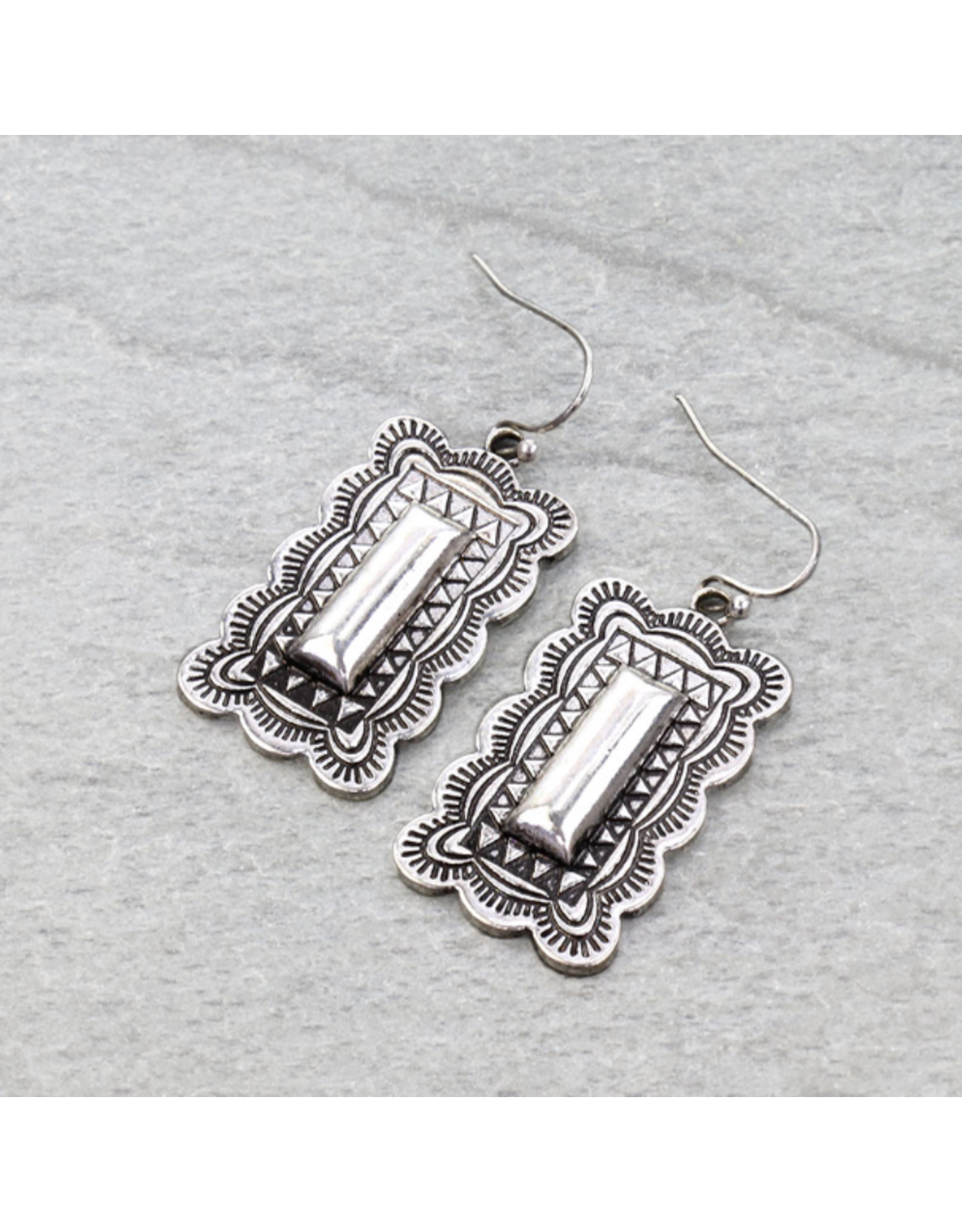 EARRING DANGLE SILVER RECTANGLE CONCHO