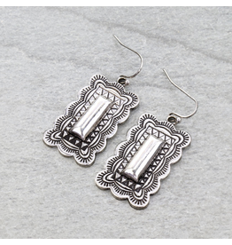 EARRING DANGLE SILVER RECTANGLE CONCHO