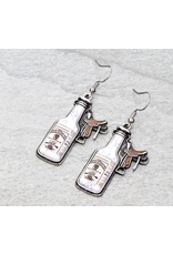 EARRING DANGLE WHISKEY BOTTLE AND SADDLE
