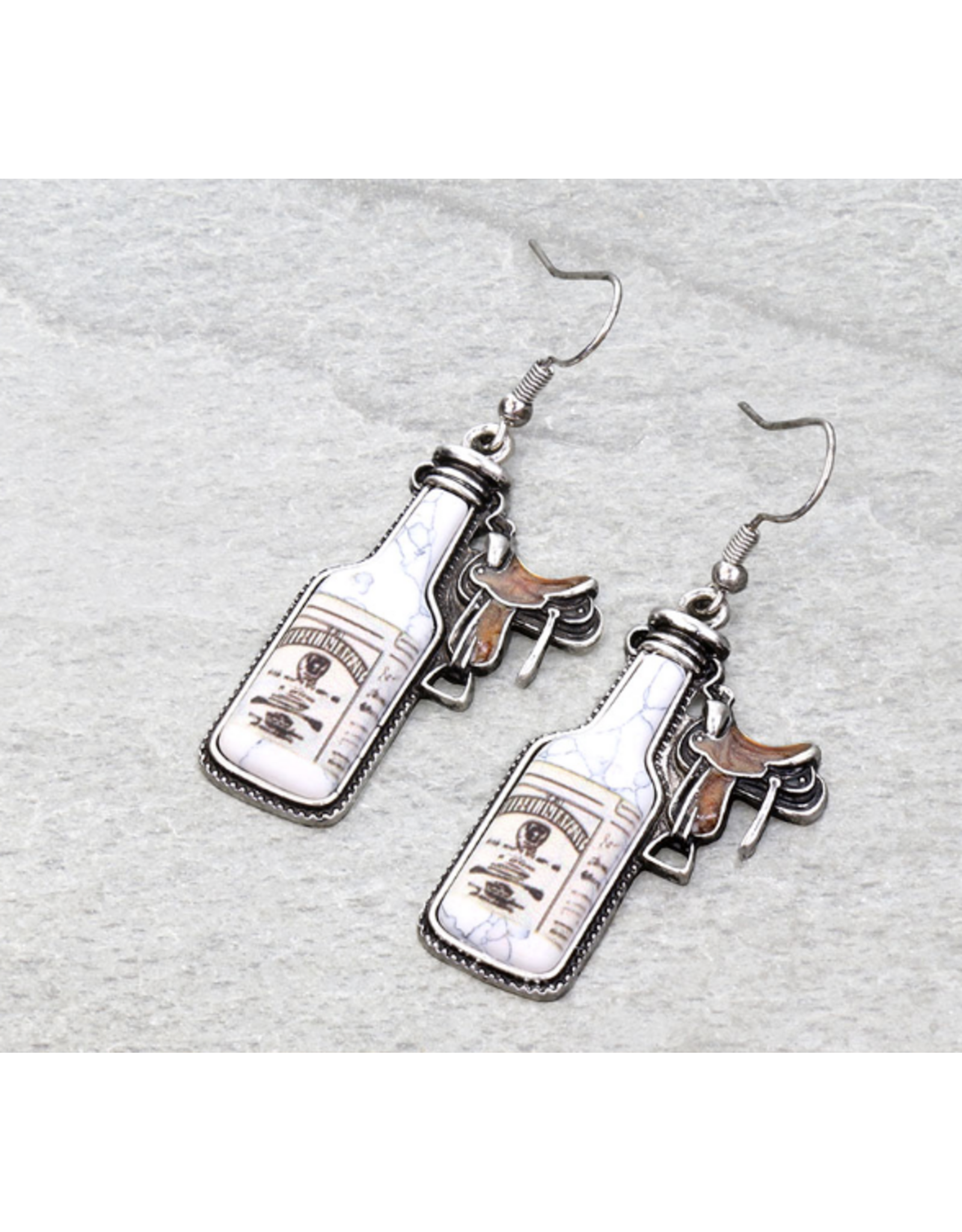 EARRING DANGLE WHISKEY BOTTLE AND SADDLE