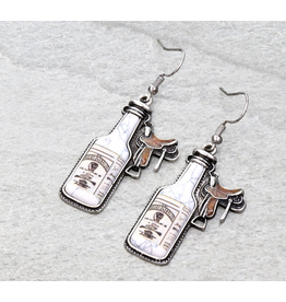 EARRING DANGLE WHISKEY BOTTLE AND SADDLE