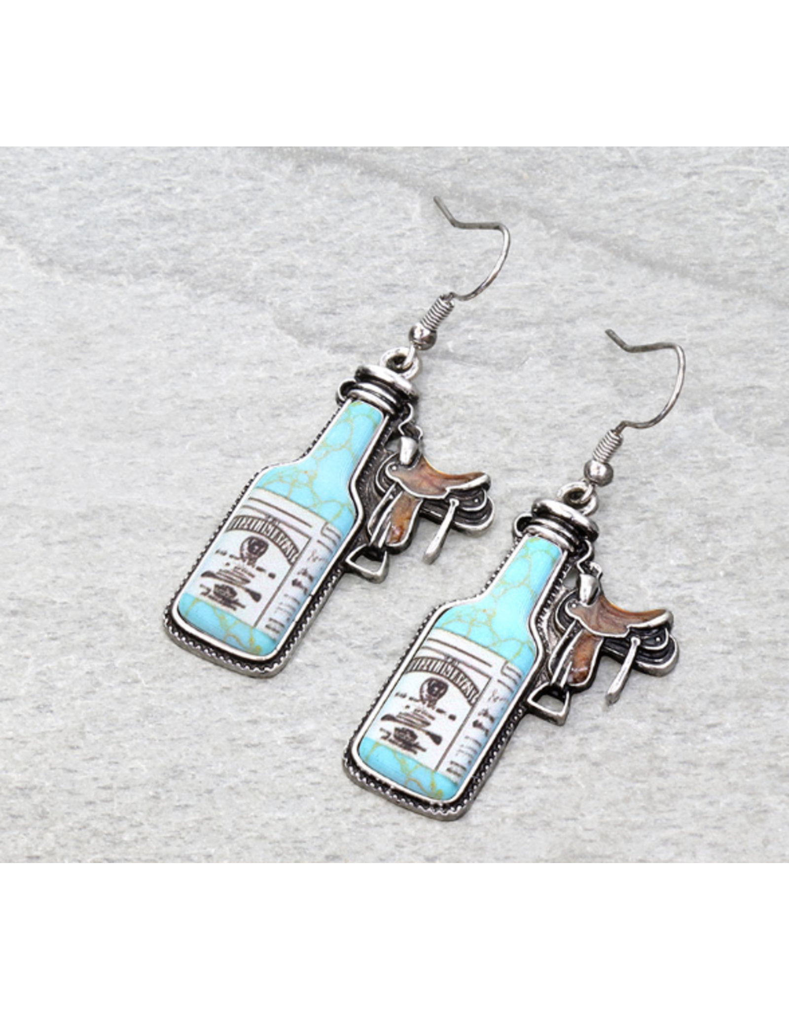 EARRING DANGLE WHISKEY BOTTLE AND SADDLE
