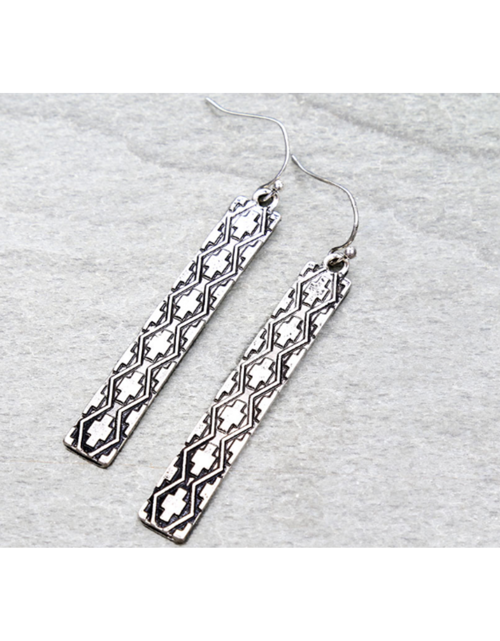 EARRING WESTERN LONG BAR ENGRAVED AZTEC