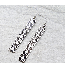 EARRING WESTERN LONG BAR ENGRAVED AZTEC