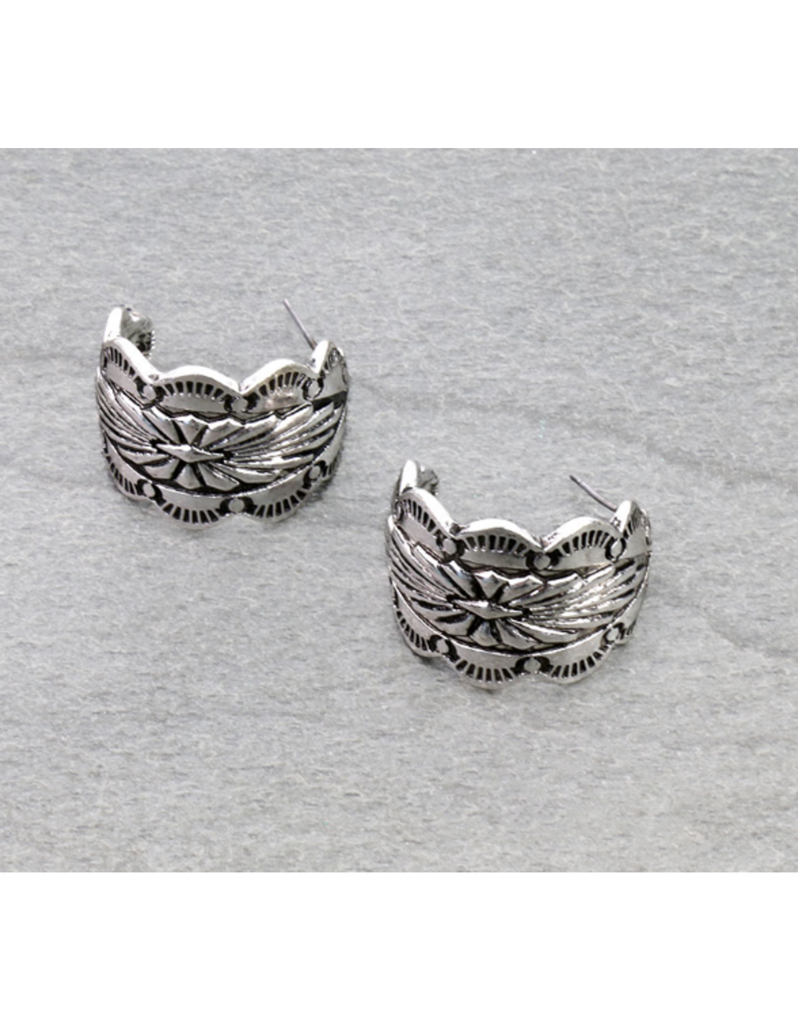 EARRING HOOP CONCHO AZTEC ENGRAVED