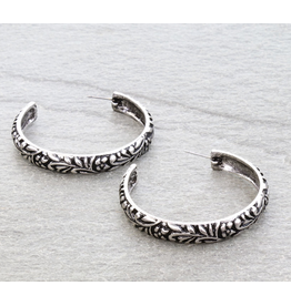 EARRING HOOP METAL ENGRAVED FLORAL