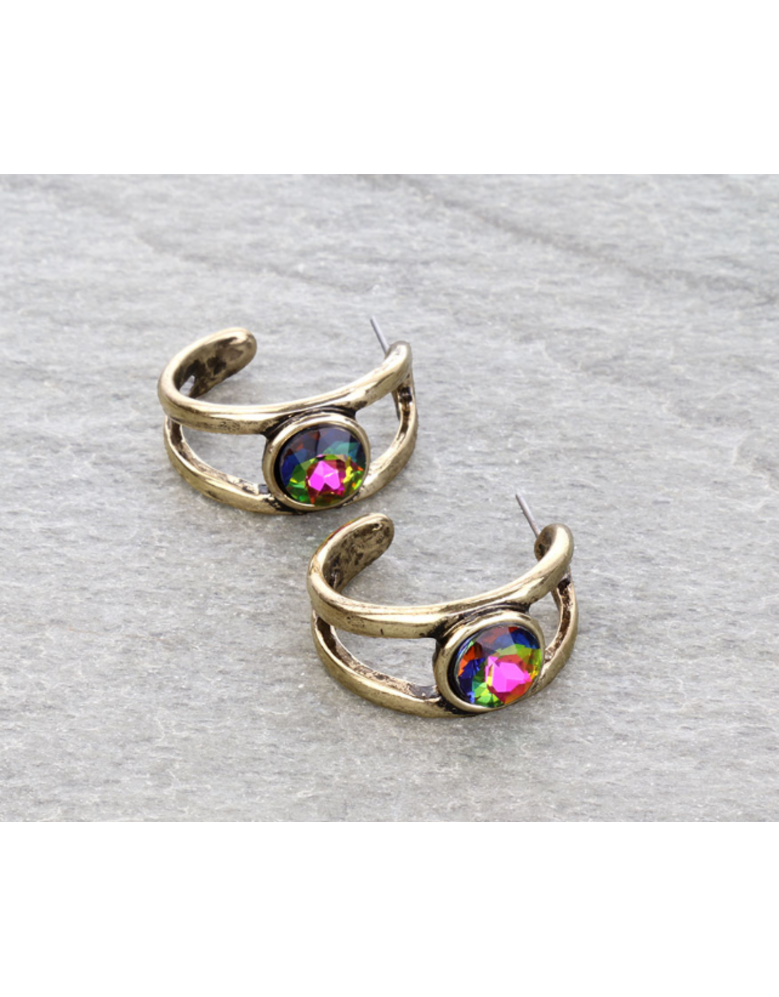 EARRING OPEN HOOP DIAMOND STONE