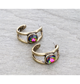 EARRING OPEN HOOP DIAMOND STONE