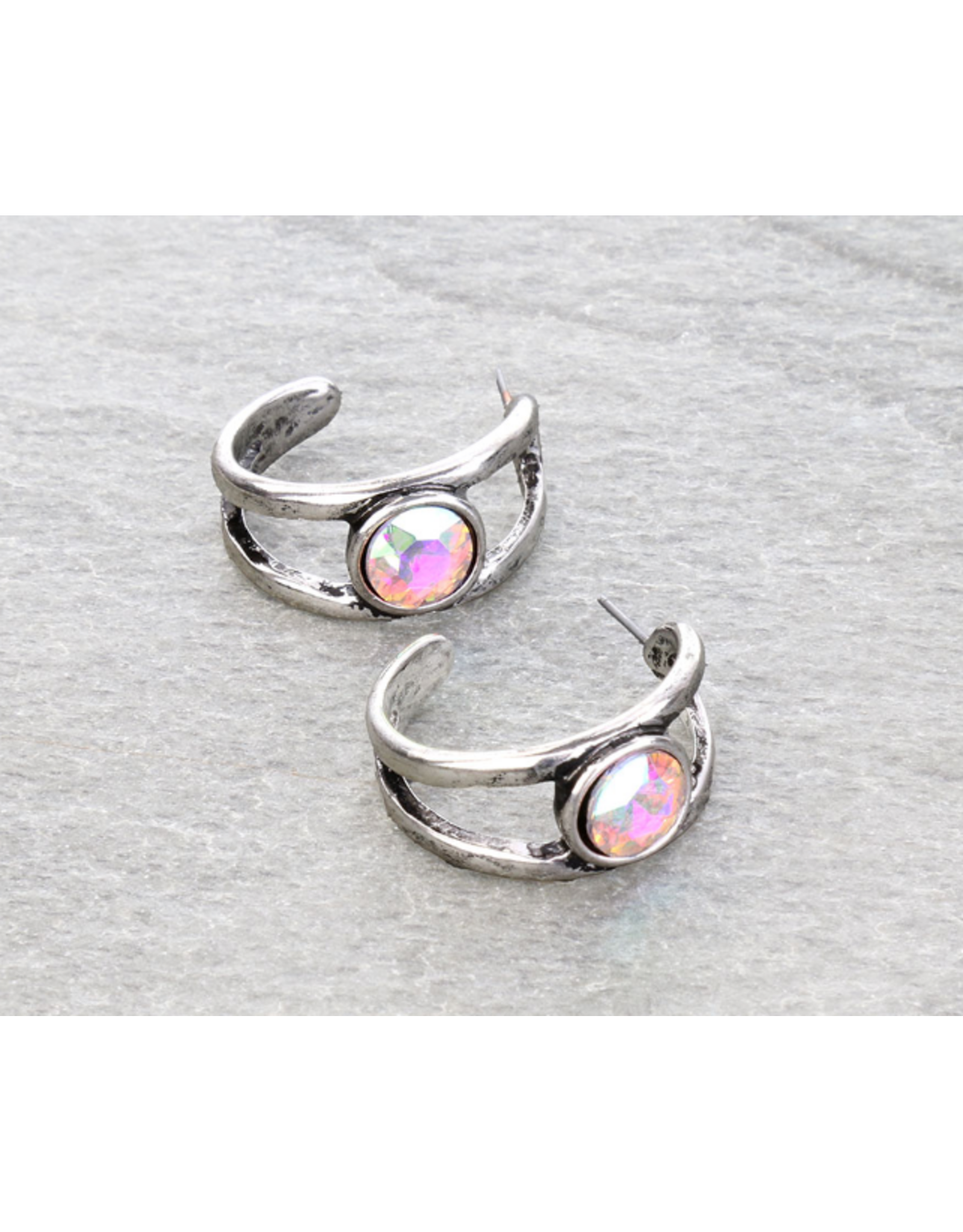 EARRING OPEN HOOP DIAMOND STONE